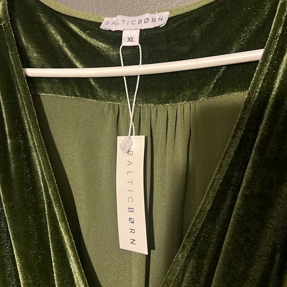 Baltic Born Long Sleeve Velvet Dress in Olive Green - Picture 5 of 7